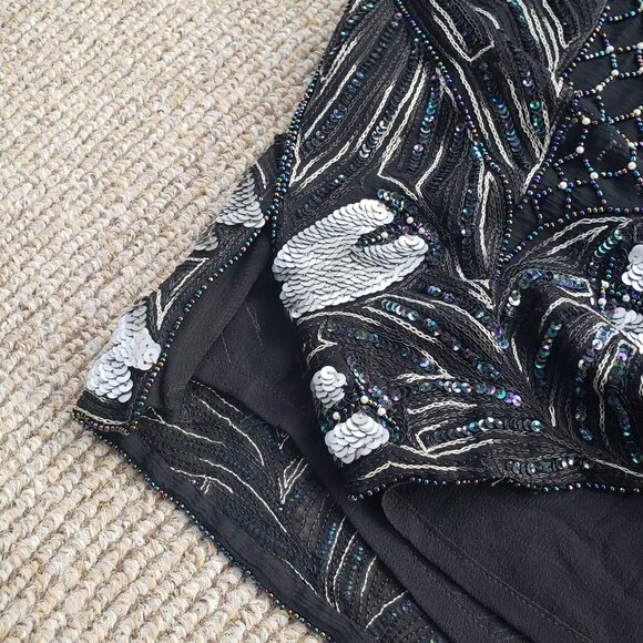 Heavily Beaded Sequined Silk Blouse Women's Small Black - Picture 7 of 16